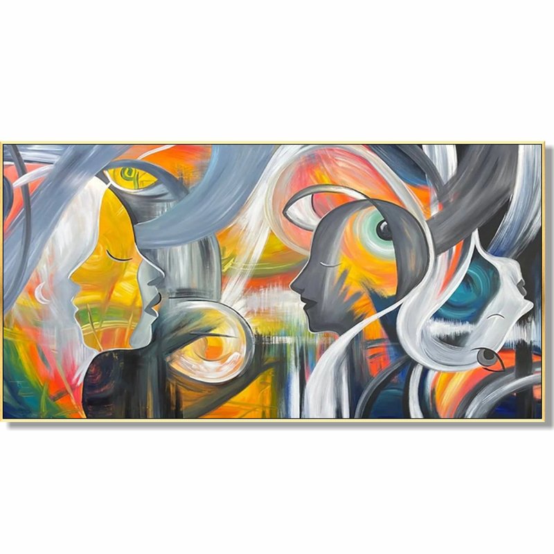 Large Abstract Figurative Paintings On Canvas Original Faces Painting Modern Art - 壁貼/牆壁裝飾 - 壓克力 多色