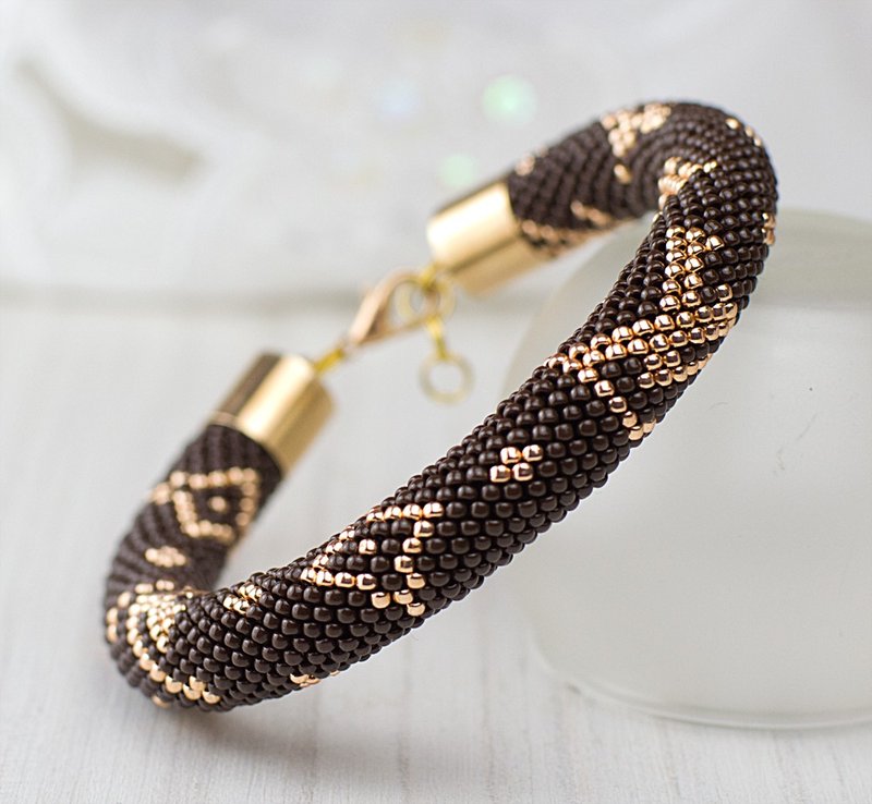 Diy bracelet, Craft kit, Kit bijoux crochet, Jewelry kit bracelet, bead bracelet - 金工/飾品 - 玻璃 咖啡色