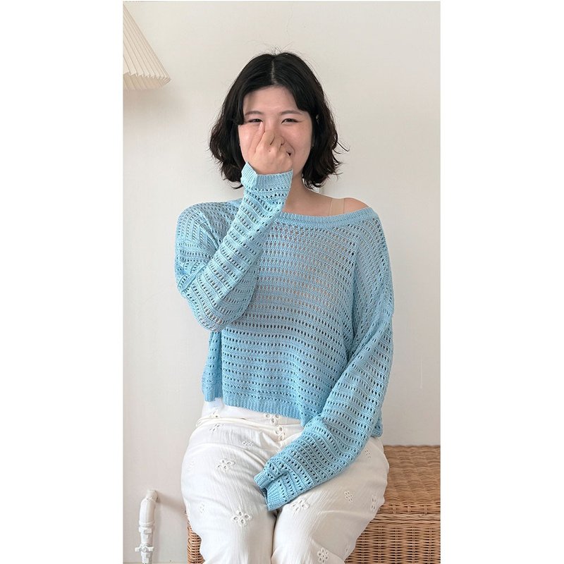 witharch法式前後穿扣衫-藍 - 女上衣/長袖上衣 - 其他人造纖維 藍色
