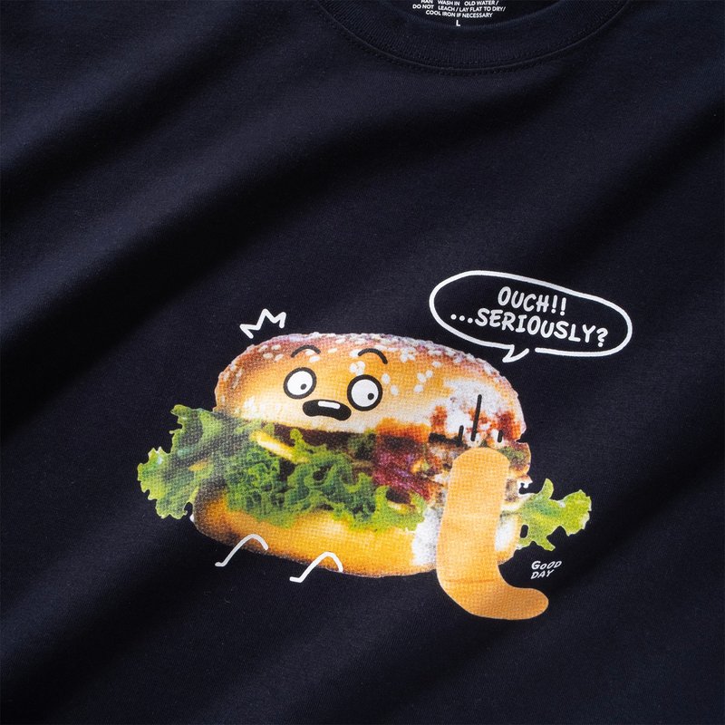 【GOOD DAY】Bitten Burger 圖案 Tee - 深藍色//灰色 (ZT1650) - 男 T 恤 - 棉．麻 藍色