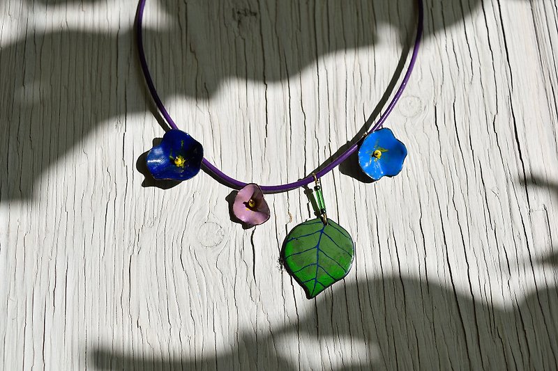 Morning Glory Flower Enamel Necklace, Flower Necklace, Flower Jewelry, Floral - 項鍊 - 琺瑯 紫色