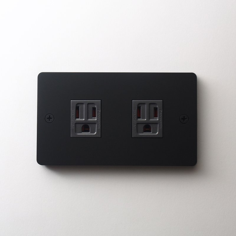 Standard switch panel matte black with Panasonic international brand with grounding socket and two sockets - Lighting - Stainless Steel 