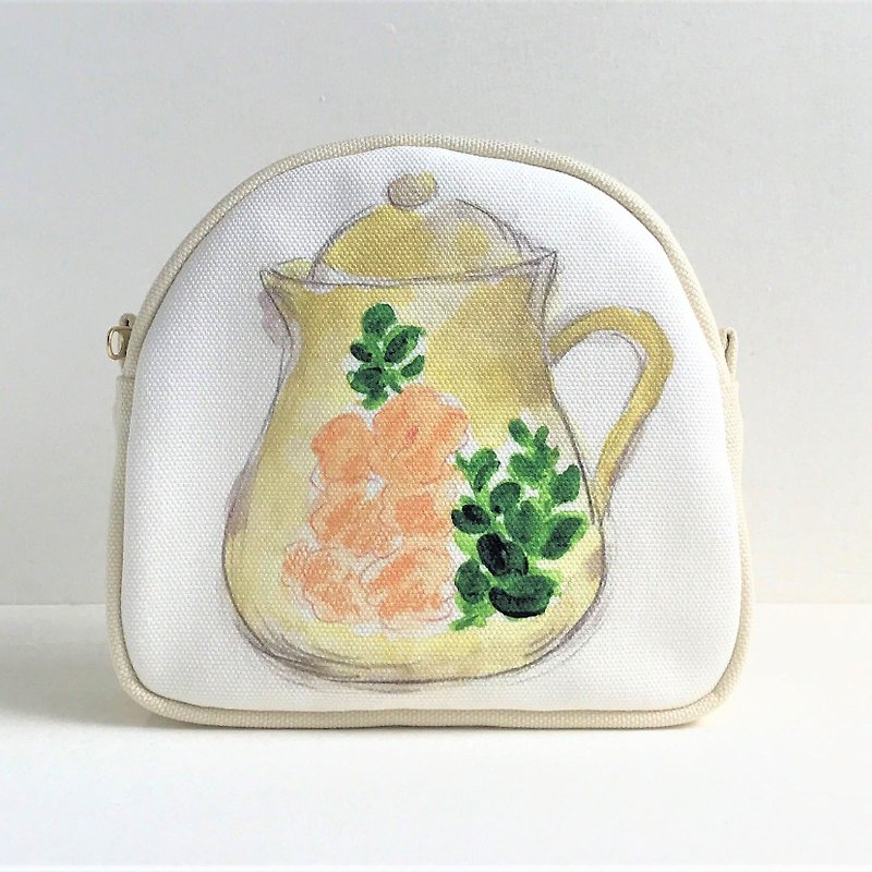 Gardener's tea party round round gusseted pouch Tea pot Orange - กระเป๋าเครื่องสำอาง - ผ้าฝ้าย/ผ้าลินิน สีส้ม