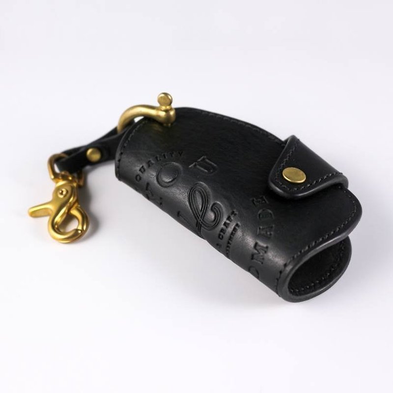 Leather Key Holder 皮革鑰匙套-黑 - 鑰匙圈/鎖匙扣 - 真皮 黑色