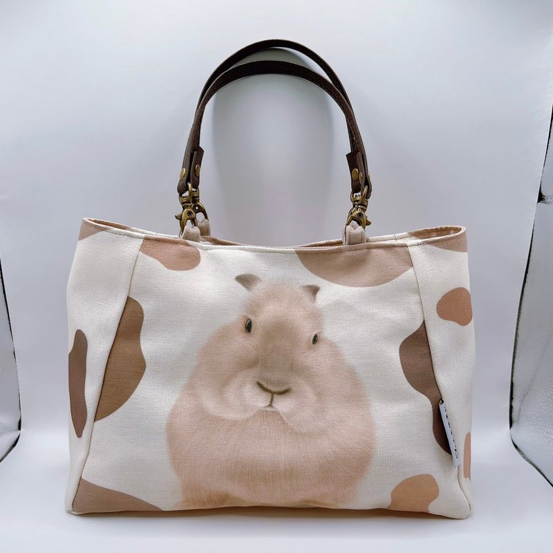 Handmade handbag with pet rabbit illustration-Xinganbao version 250111 - Handbags & Totes - Polyester Khaki