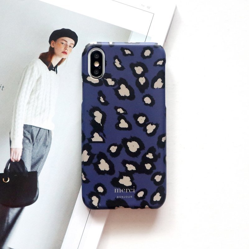 Dark blue coffee leopard phone case - Phone Cases - Plastic Blue