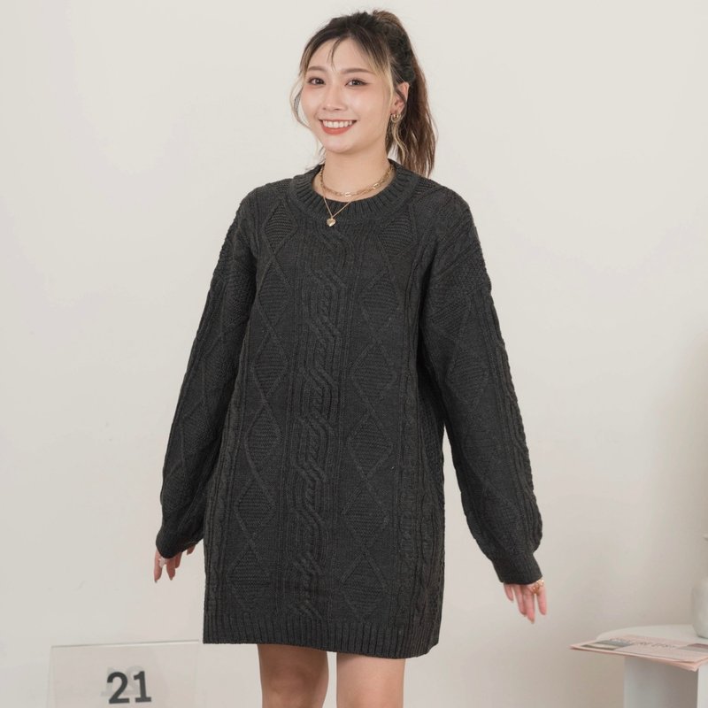 Loose classic ribbed knit dress in two colors - ชุดเดรส - เส้นใยสังเคราะห์ สีดำ