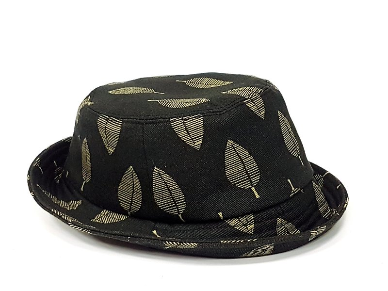 Classic Fisherman Hat - Dark Gold Leaf #时尚#文青#Valentine #礼物 - หมวก - ผ้าฝ้าย/ผ้าลินิน สีดำ