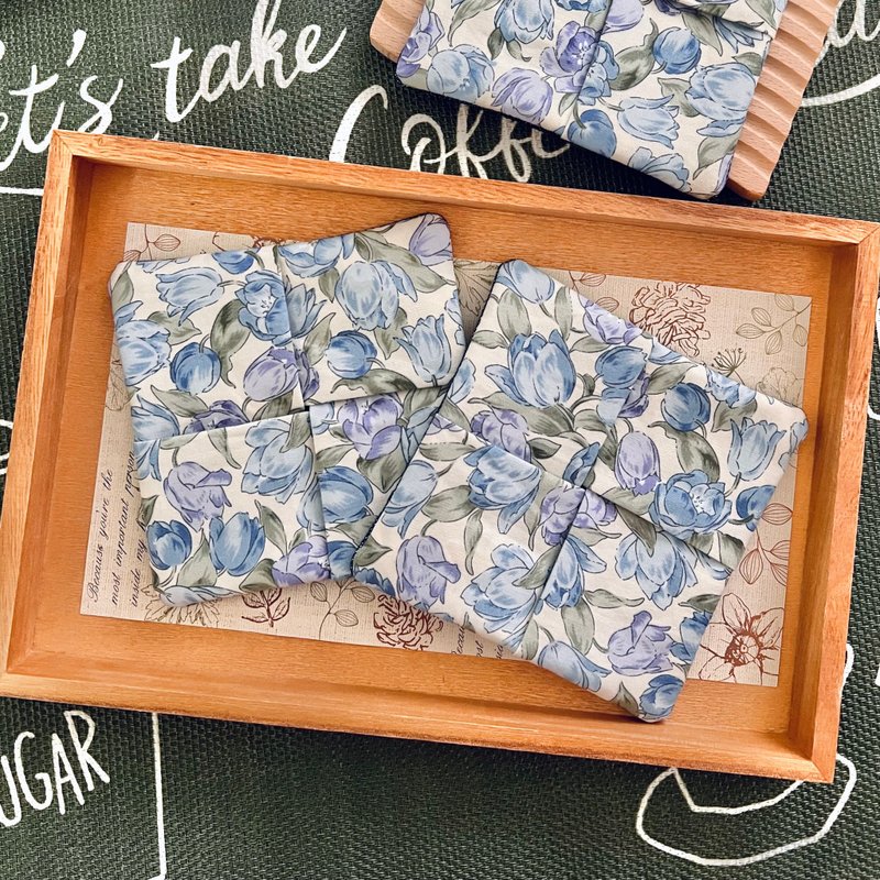 Zakka style handmade coasters blue and purple floral patchwork coasters - ที่รองแก้ว - ผ้าฝ้าย/ผ้าลินิน หลากหลายสี