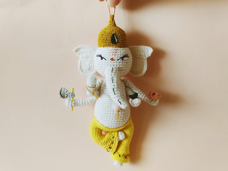Lord Ganesha Hindu Statue Stuffed Figurine Wall Hangings Creative Gifts - ของวางตกแต่ง - ผ้าฝ้าย/ผ้าลินิน ขาว