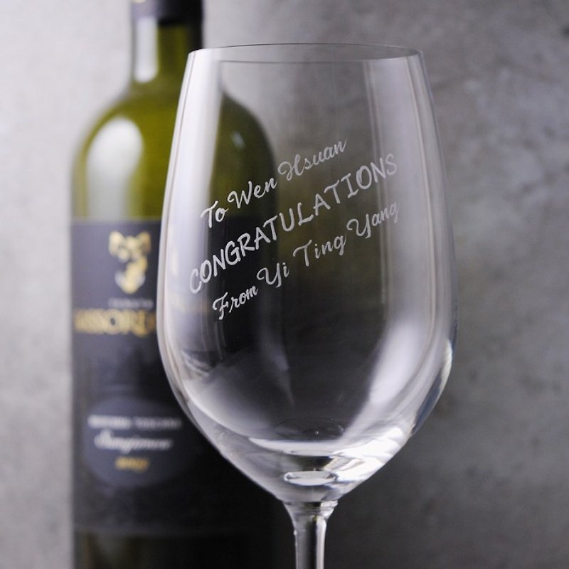 Customized gift 425cc [Blessing Cup] Multi-text lettering red wine glass graduation gift customization - แก้วไวน์ - แก้ว สีเทา