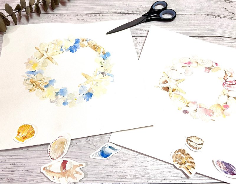 [One person in a group] Watercolor rendering/Summer shell watercolor wreath#Beginner-Teacher Hazel - วาดภาพ/ศิลปะการเขียน - กระดาษ 