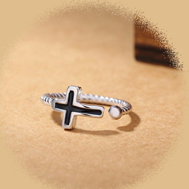 【SoLight Salt Blue】SL337 Linen Rope Pattern Design Cross Silver Plated Ring - General Rings - Other Materials Silver