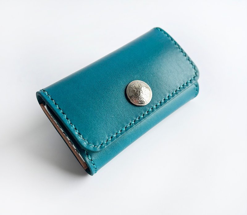 Limited color! Ryukyu blue key case Made of Belgian leather Lugato Can store smart keys Can store IC cards - ที่ห้อยกุญแจ - หนังแท้ สีน้ำเงิน