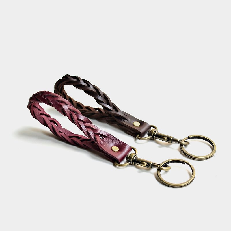 【你與妳編織的家】編織皮革鑰匙圈 牛皮鑰匙圈 皮革鑰匙吊飾 - 鑰匙圈/鑰匙包 - 真皮 紅色