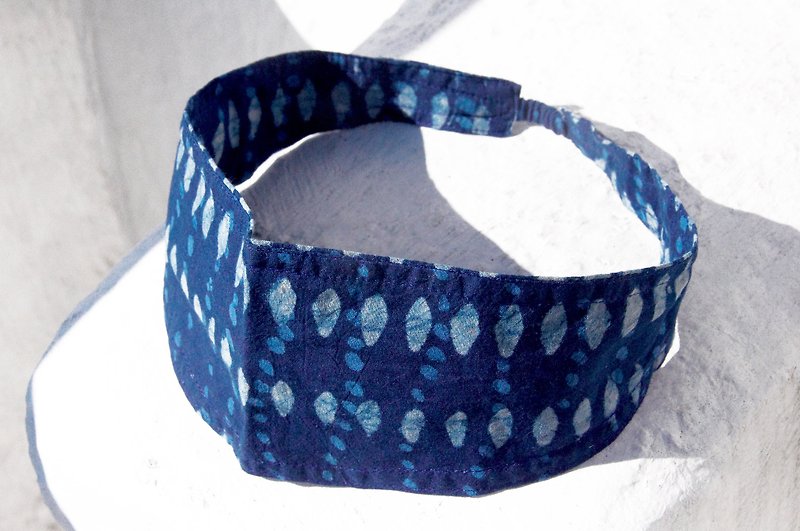 Limited amount of a hand-made hair / Pufengfengfa / printing hair band / elastic hair band / French hair band - plant dyeing indigo blue stained water jade little - เครื่องประดับผม - ผ้าฝ้าย/ผ้าลินิน สีน้ำเงิน