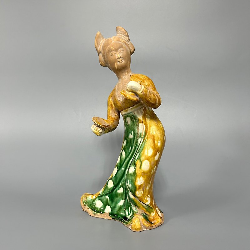 Tang Dynasty Tri-Colored Female Attendant Figurines - Items for Display - Pottery Khaki