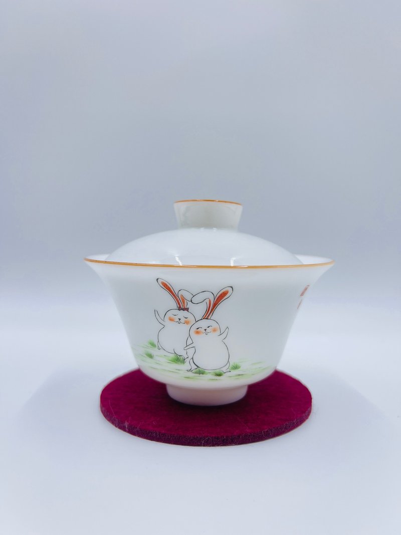 小兔子蓋碗 - 茶壺/茶杯/茶具 - 瓷 白色