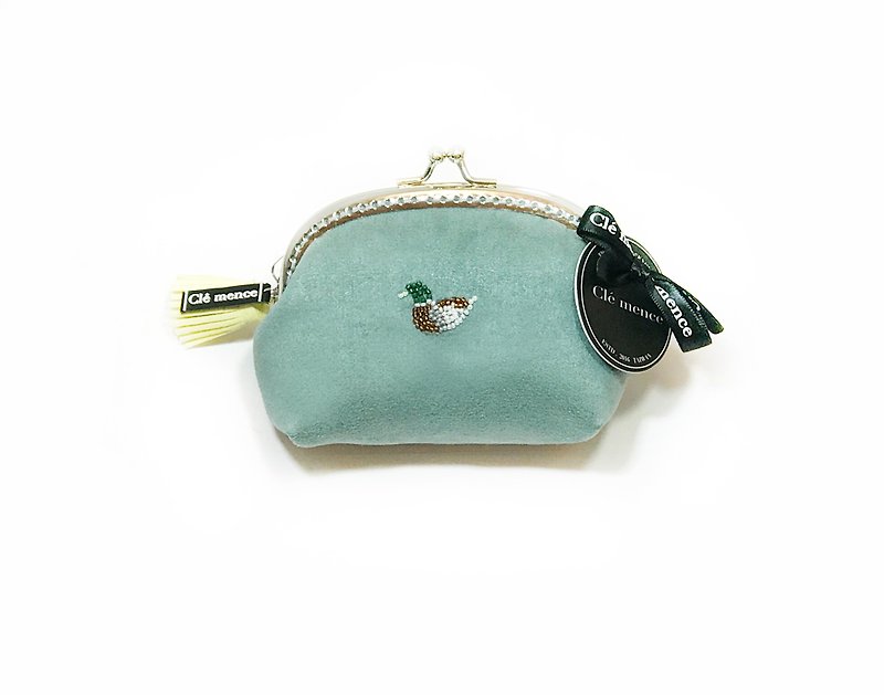 綠頭鴨縫珠手工限量拱型口金包 - 零錢包/小錢包 - 聚酯纖維 藍色