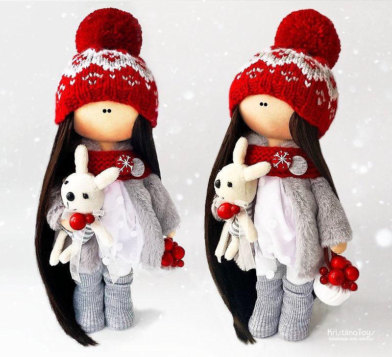 Christmas Handmade doll. Christmas decor. Textile doll Tilda. Interior dolls - 玩偶/公仔 - 其他材質 紅色