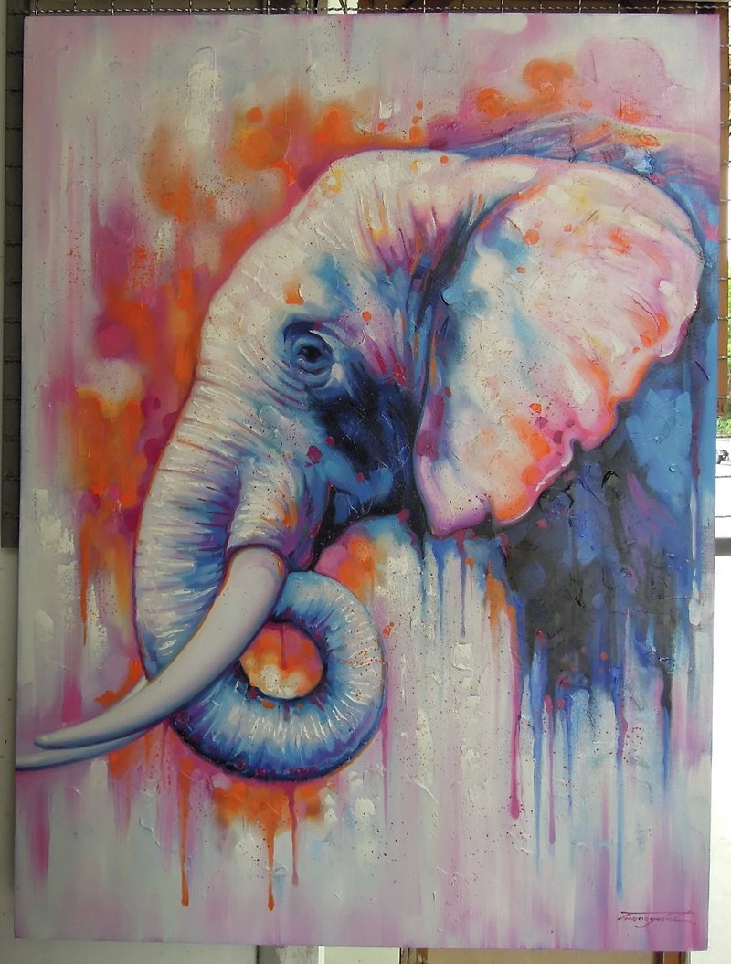 Elephant painting oil painting on canvas 90X120 cm. - Wall Décor - Cotton & Hemp 
