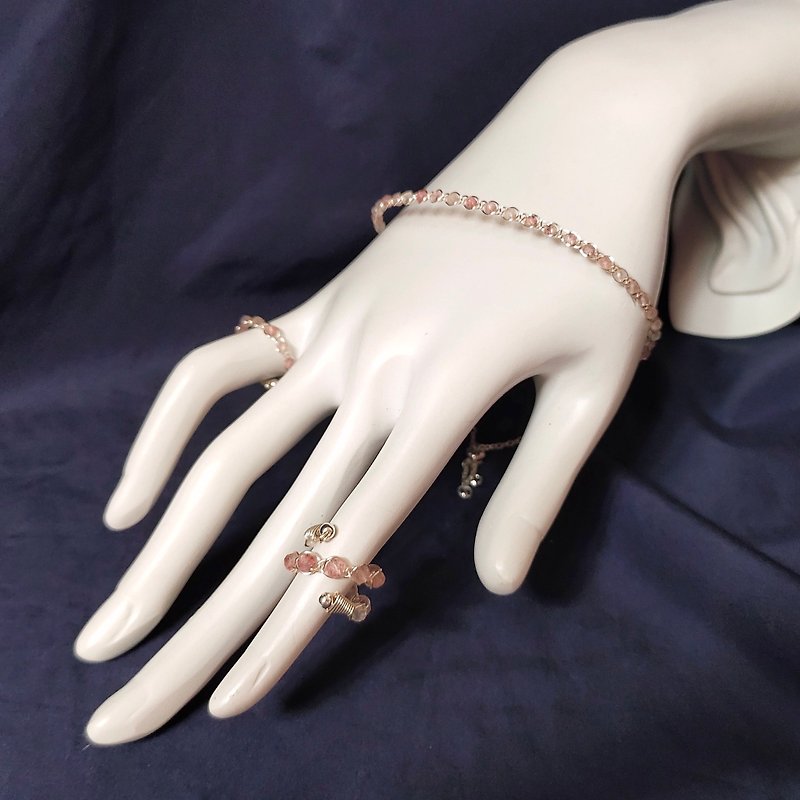 Braided系列 | 草莓晶、銀色、金屬編織、可調圍手鏈、可調圍戒指 - 其他 - 水晶 粉紅色