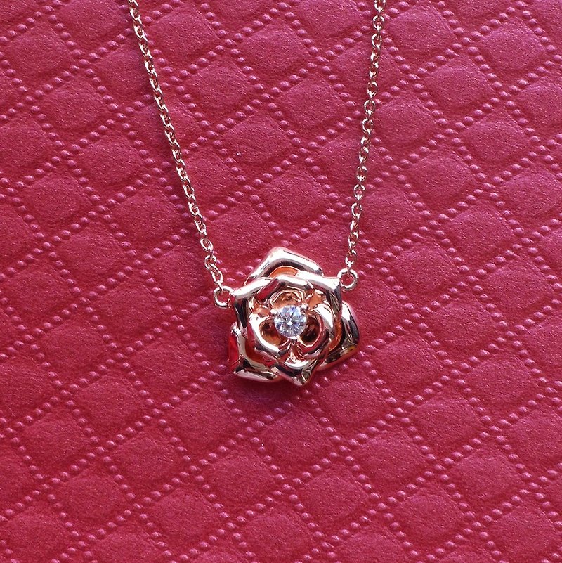 ❋Tooo Mini❋ << 玫瑰園的回憶>> 玫瑰花環保鑽石項鍊 - 項鍊 - 寶石 粉紅色