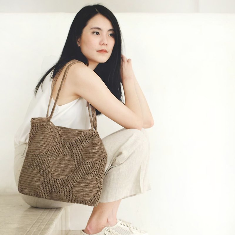 Crochet Polka Dot Tote Bag | Earthy - Handbags & Totes - Other Materials Brown