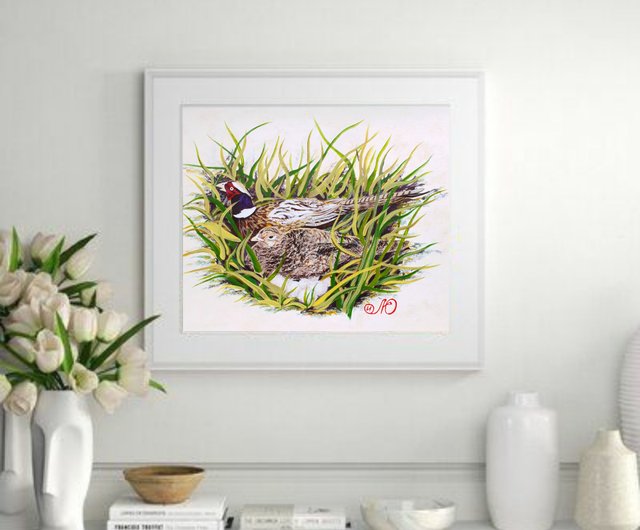 キジの絵鳥の巣 原画鳥ウォールアート 動物アクリル画 - ショップ