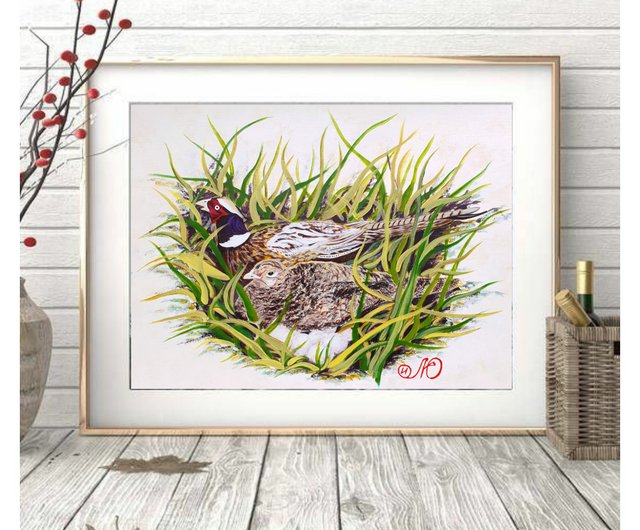 キジの絵鳥の巣 原画鳥ウォールアート 動物アクリル画 - ショップ