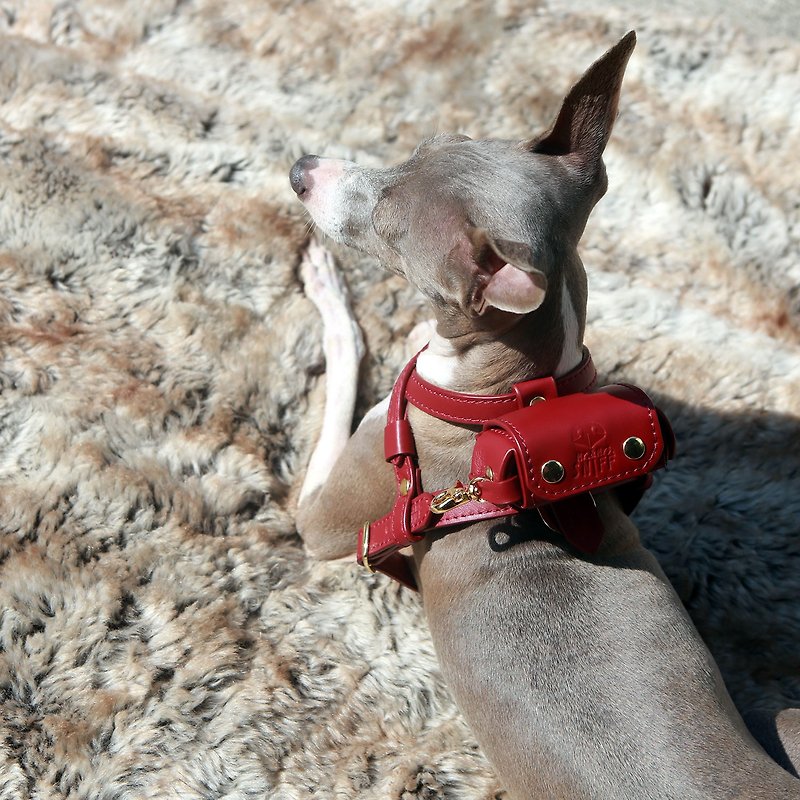 Sniff classic pet harness (S) + Dispenser set - 貓狗頸圈/牽繩 - 真皮 紅色