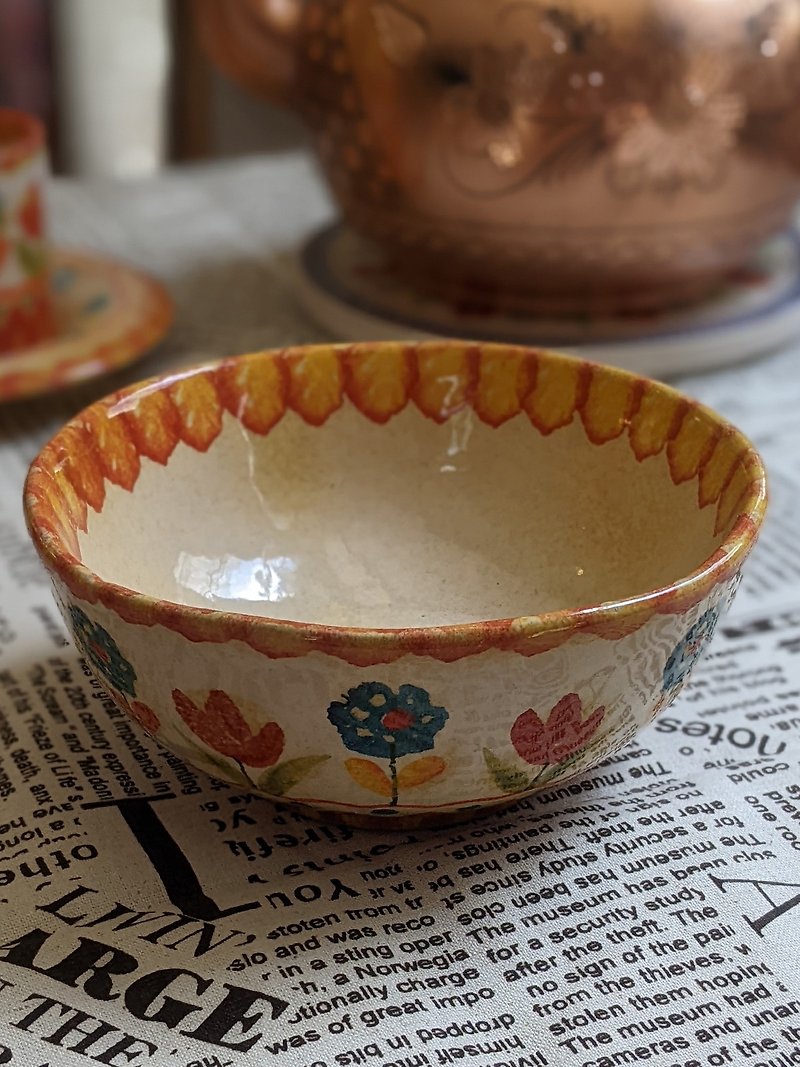 Italian Handmade Pottery-FER Italian Party Rice Bowl 14cm - Bowls - Pottery Red