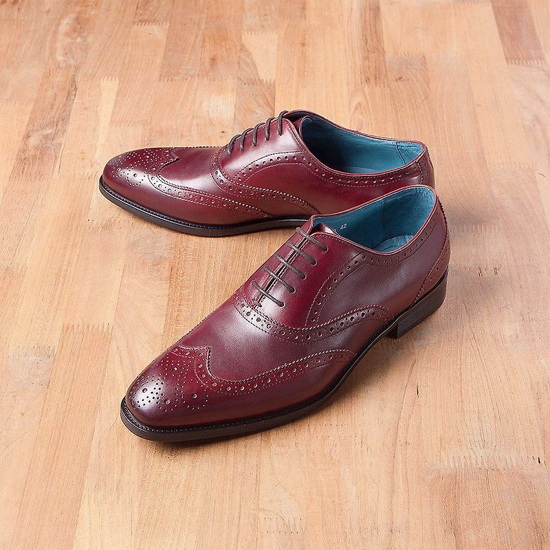 Vanger small square head carved oxford shoes Va239 red - รองเท้าลำลองผู้ชาย - หนังแท้ สีแดง