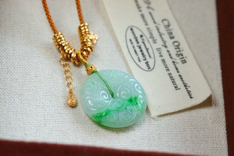 天然A貨飄陽綠翡翠平安扣吊墜項鏈 底子細膩 水頭足 平安喜樂項鏈 - 項鍊 - 玉石 