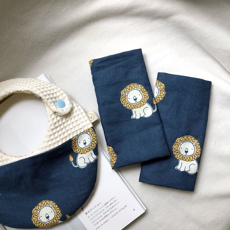 Muffin Mambo Butter Lion Korean Organic Cotton Moon Gift Set Two-piece Bib + Back Towel Saliva Towel - Baby Gift Sets - Cotton & Hemp 