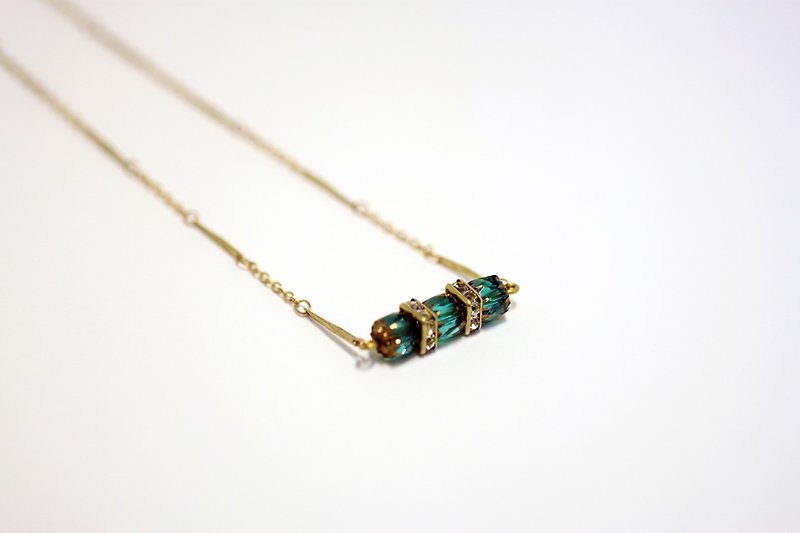 Drunk deep elegant vintage brass necklace diamond pieces - Collar Necklaces - Other Metals Blue