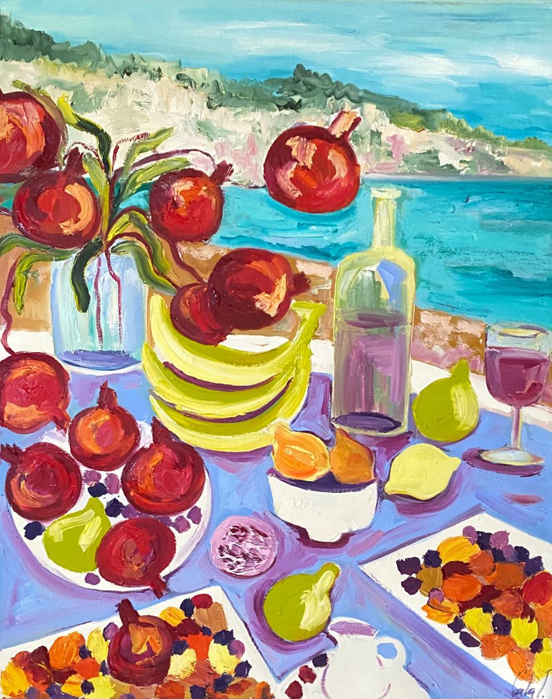 Beach picnic, Oil painting, Fauvism, Matisse inspired, Abstract food art, inspir - Wall Décor - Other Metals White