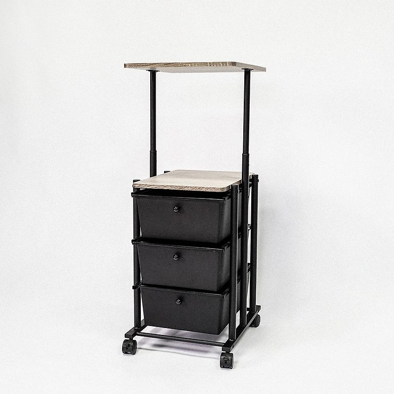 Three-layer drawer storage trolley with liftable table top - กล่องเก็บของ - ไม้ สีดำ
