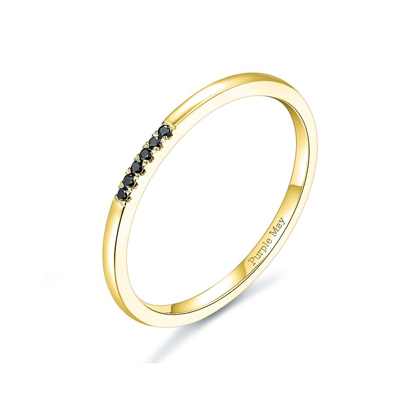 【PurpleMay Jewellery】18k Yellow Gold Black Diamond Ring Band R029 - แหวนทั่วไป - เครื่องเพชรพลอย สีดำ