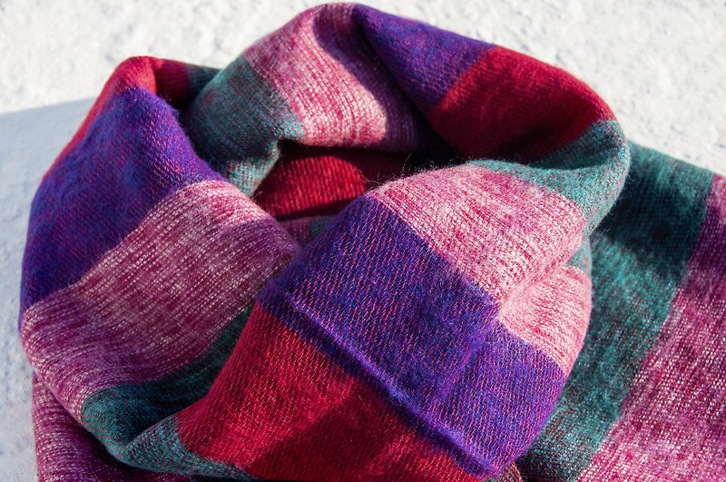 Valentine's Day gift birthday gift limited edition a pure wool shawl / boho knitted scarves / hand-woven scarves / knitted shawls / blankets / pure wool scarves / pure wool shawl - simple and fashionable Lyme wine - Scarves - Wool Multicolor