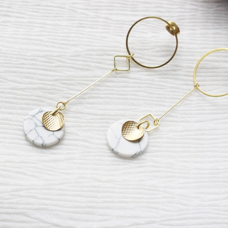 BRASS CIRCLE HOWLITE DANGLE EARRING - Earrings & Clip-ons - Copper & Brass Gold