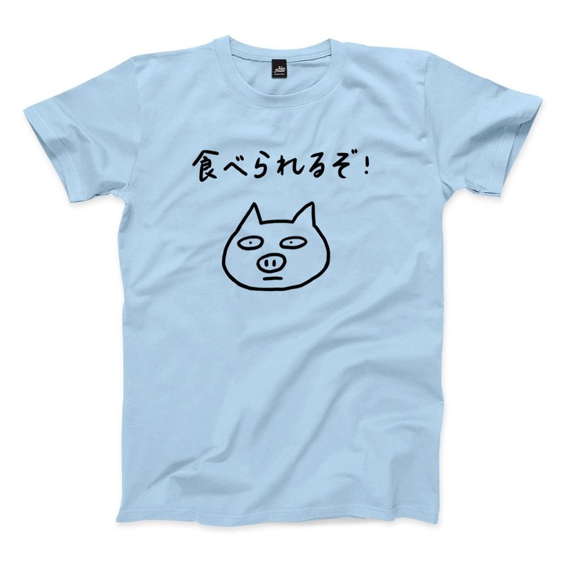 You can eat it-pig-water blue-unisex T-shirt - เสื้อยืดผู้ชาย - ผ้าฝ้าย/ผ้าลินิน สีน้ำเงิน