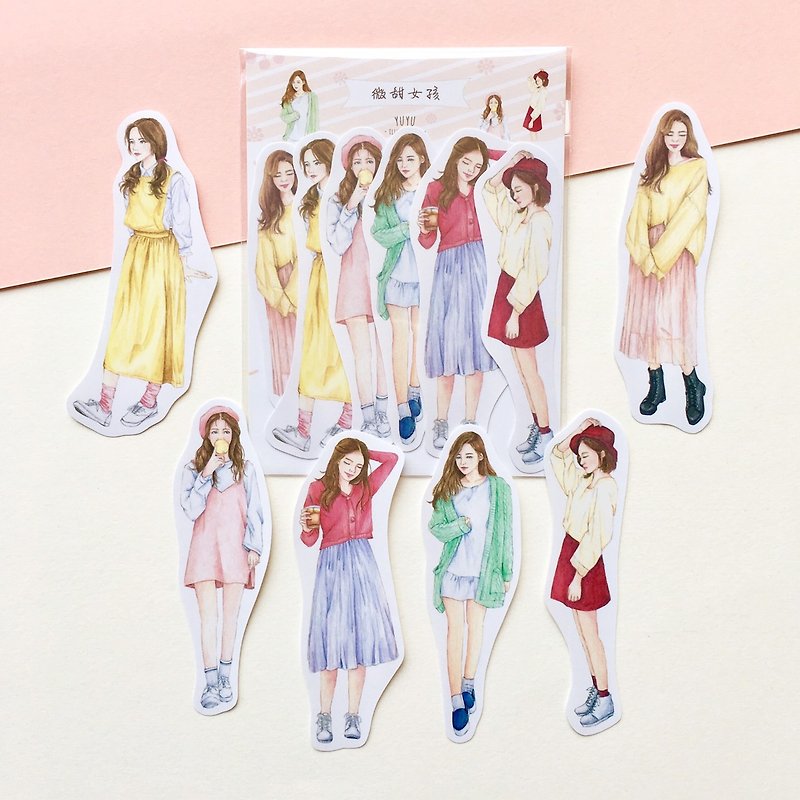 [Sweet Girl] 6 stickers set - Stickers - Paper Pink