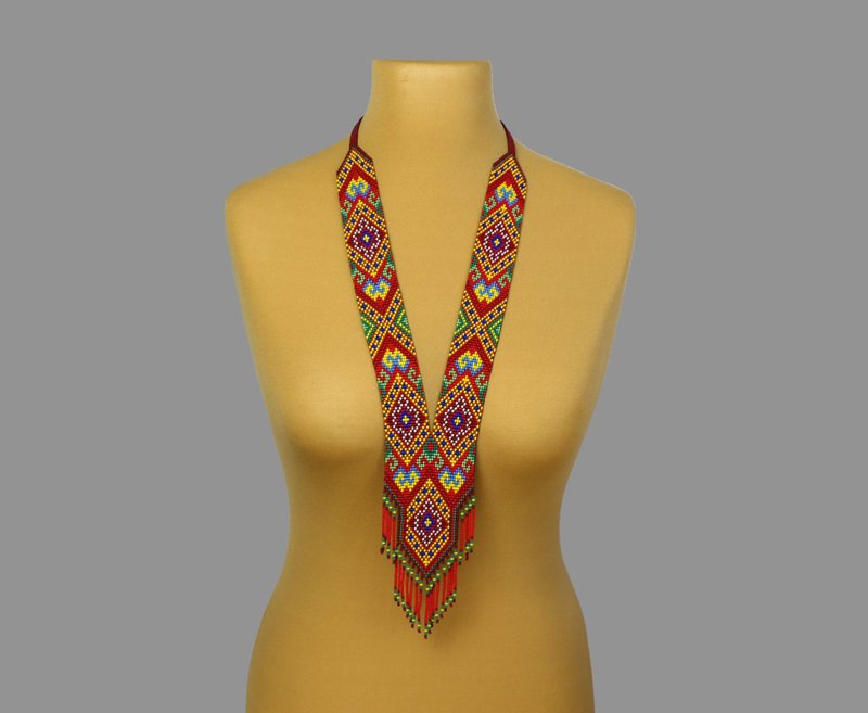 Ethnic woven beaded necklace traditional Ukrainian jewelry - 項鍊 - 玻璃 紅色