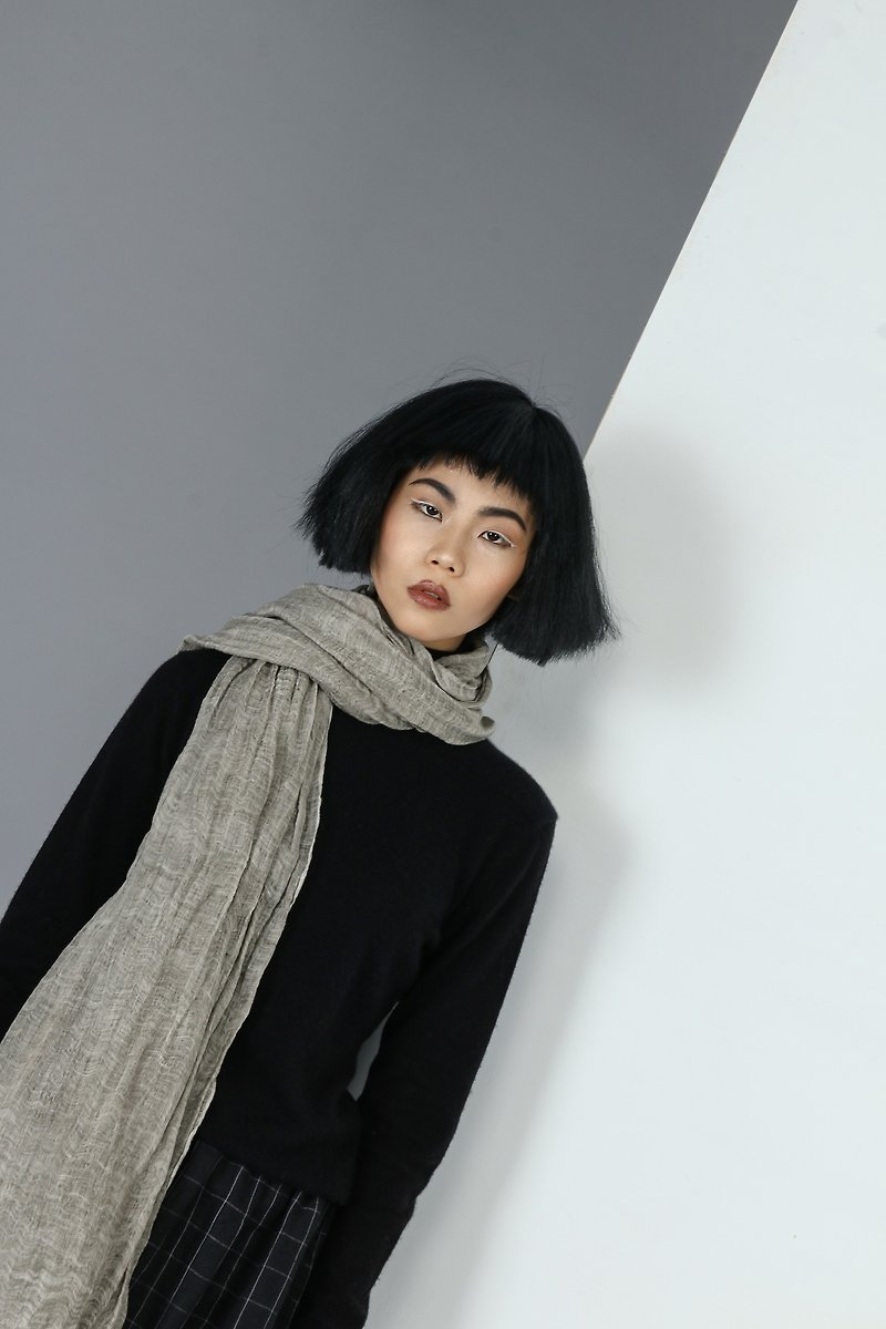 [Stock] cotton Linen shawl scarves - Knit Scarves & Wraps - Cotton & Hemp Gray
