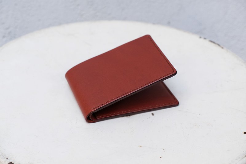 Italian vegetable tanned leather short clip | chestnut brown - Wallets - Genuine Leather 