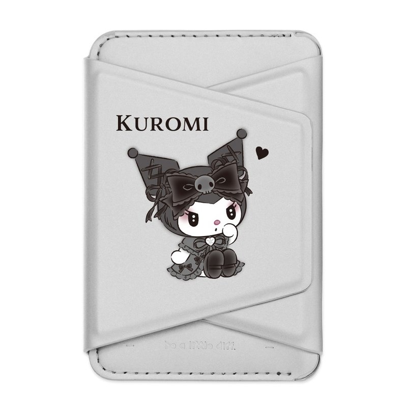 Kuromi 酷洛米－銀色款 支架磁吸卡包 小牛皮感 手機支架 - 手機/平板支架 - 人造皮革 銀色
