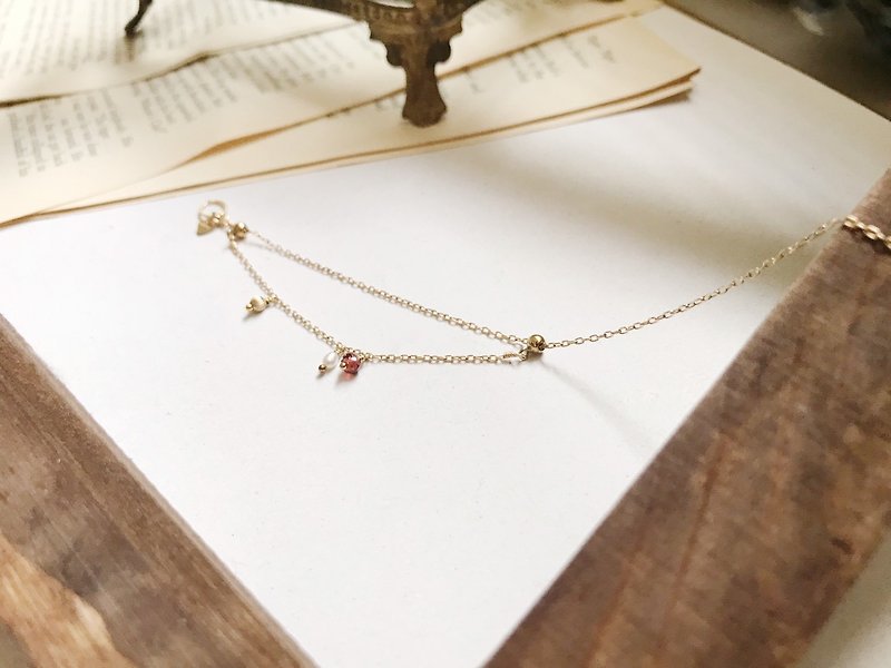 ::Gold::Red garnet small pearl texture gold ball 1 1/2 multiple ways 14kgf bracelet - สร้อยข้อมือ - เครื่องประดับ 