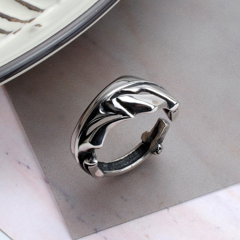 925 sterling silver exclusive classic style streamlined personality elegant single feather design open adjustable ring - แหวนทั่วไป - เงินแท้ สีเงิน