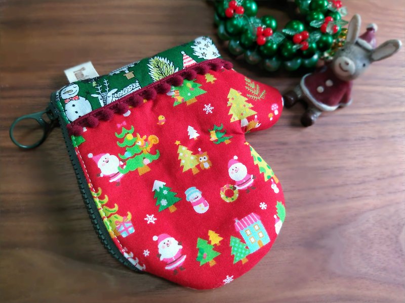 Christmas Gloves Handmade Coin Purse/Storage Bag - Coin Purses - Cotton & Hemp Red